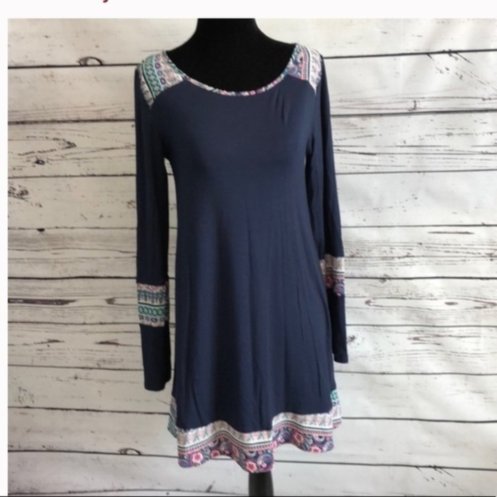 Mon Ami LS Tunic Dress Navy Paisley Size Small